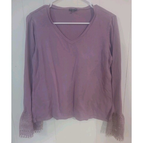 Sweaters - Hannah Light Purple Pullover Sweater Women's XL Lace Sleeve Romantic Cottage